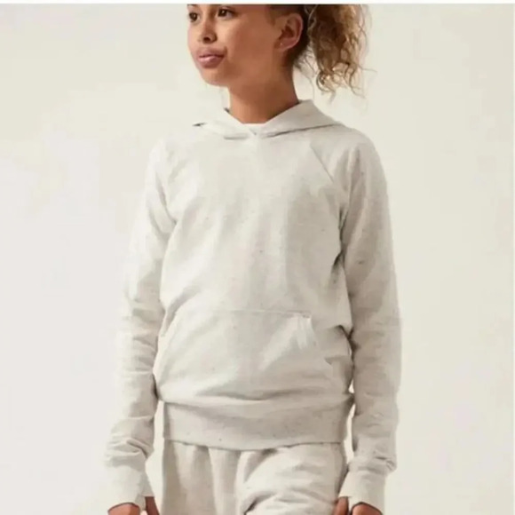 ATHLETA In Your Element Textured Hoodie Girl's Size Large Gray 2022 Oatmeal - Picture 1 of 7